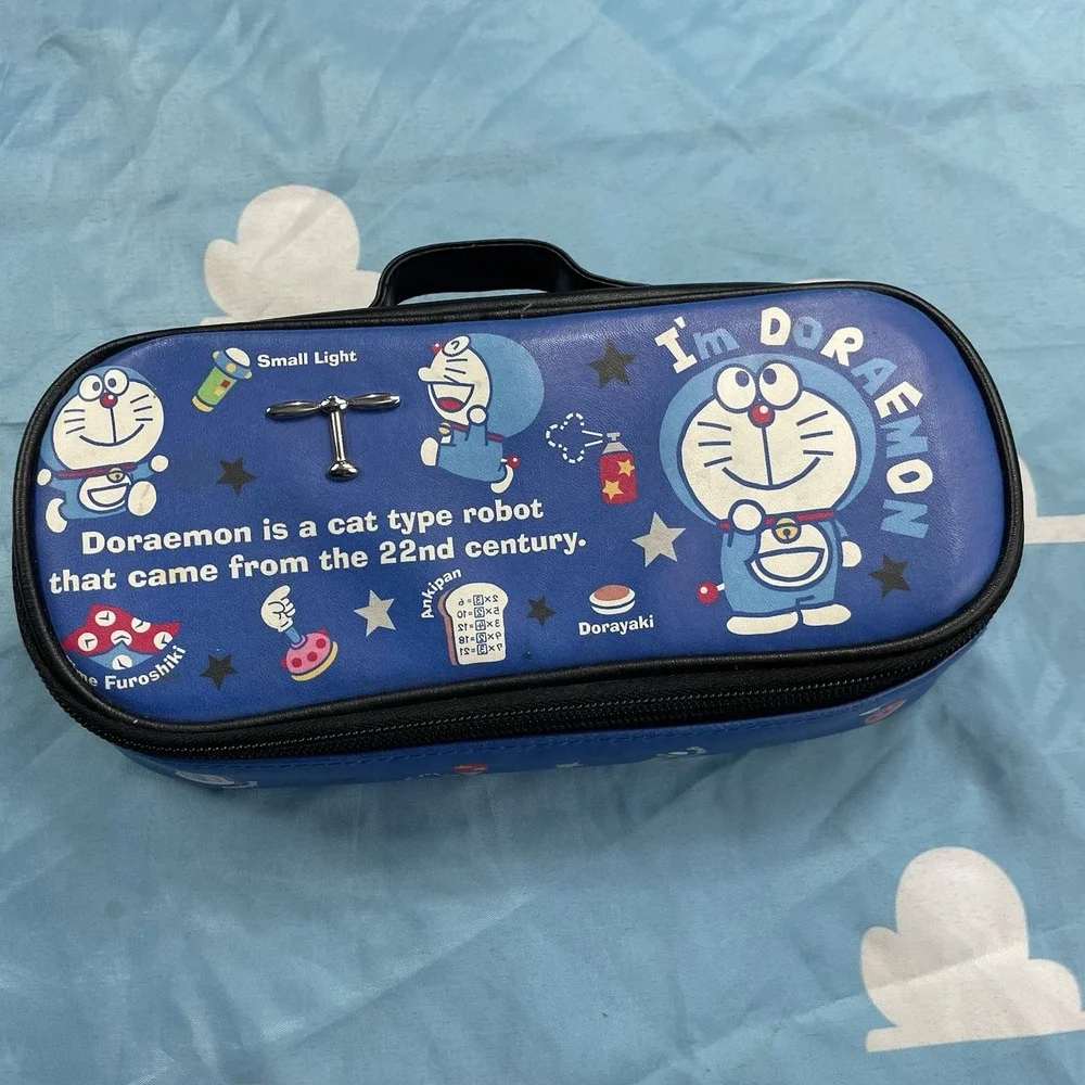 RARE Doraemon Blue Pencil Case Box Japan Anime 22nd Century Robot Vintage Style